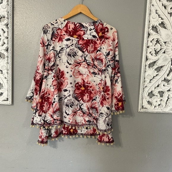 Soft Surroundings Womens Sz Small Floral Print Boho Blouse 3/4 Sleeve - Picture 6 of 10